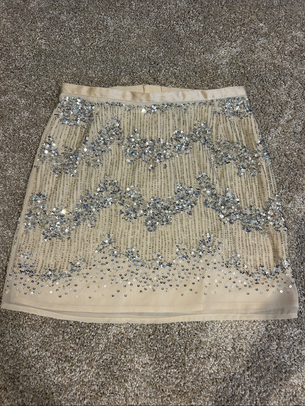 H&M Cream Mini Skirt with Silver Sequin Embellishment